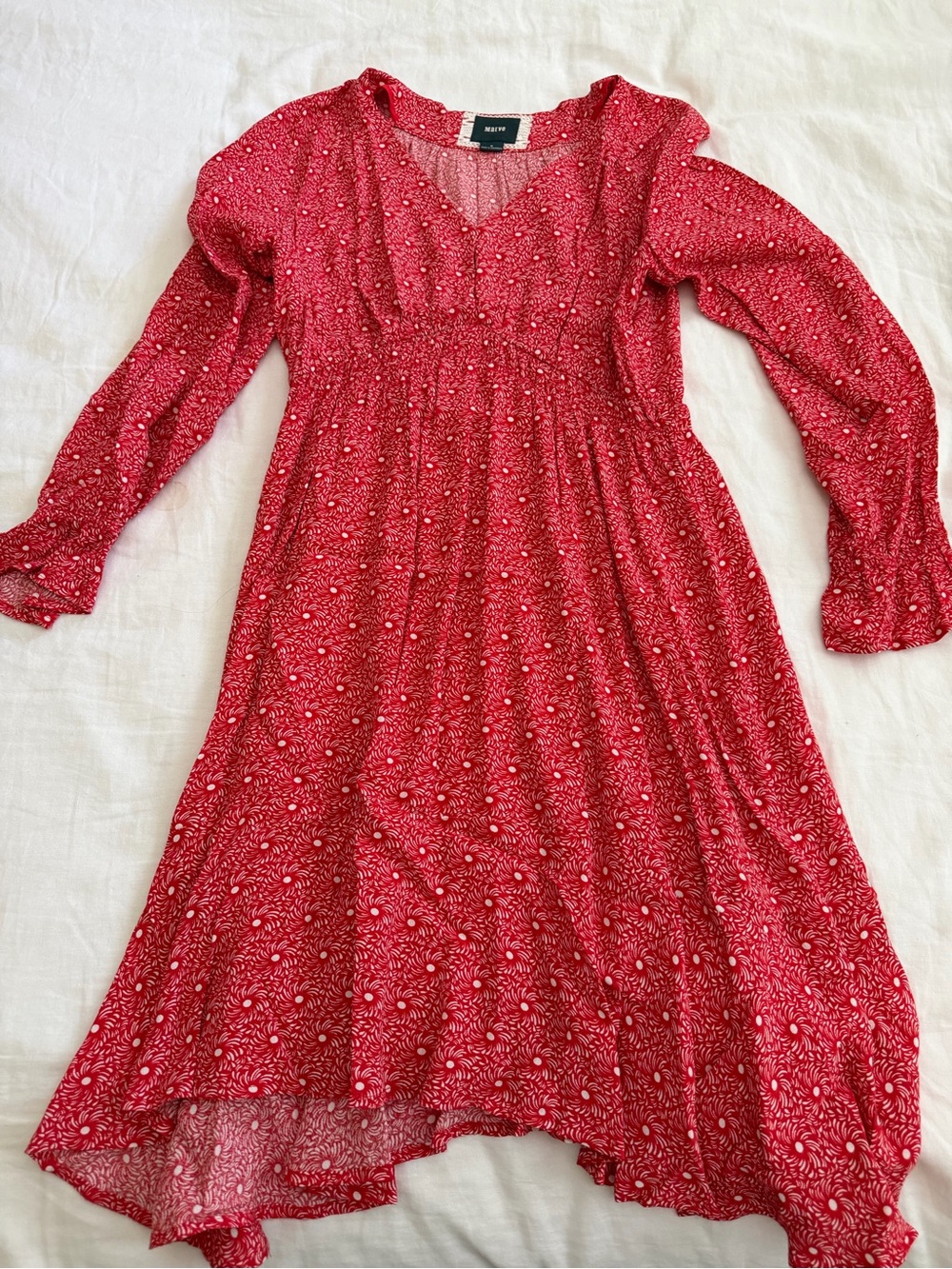 Maeve Red Floral Long Sleeve Midi Dress